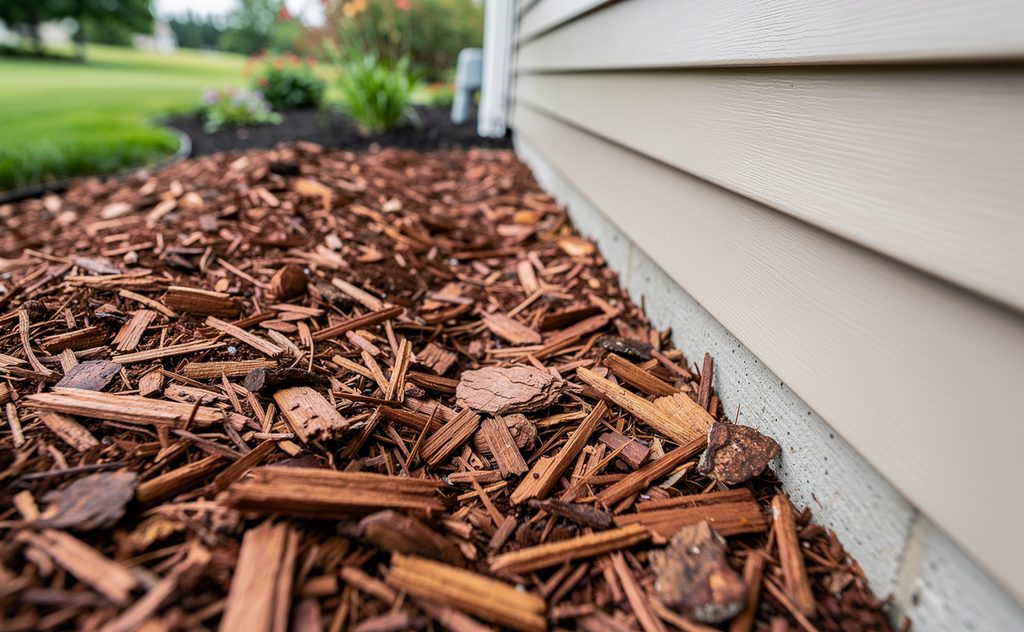 mulch next to a house