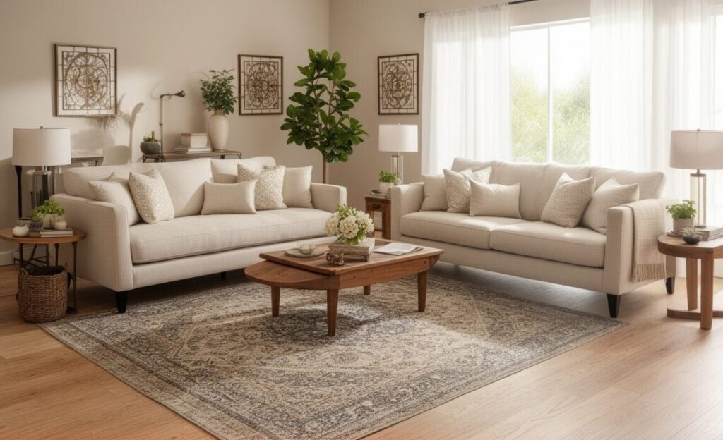 living room with a rug