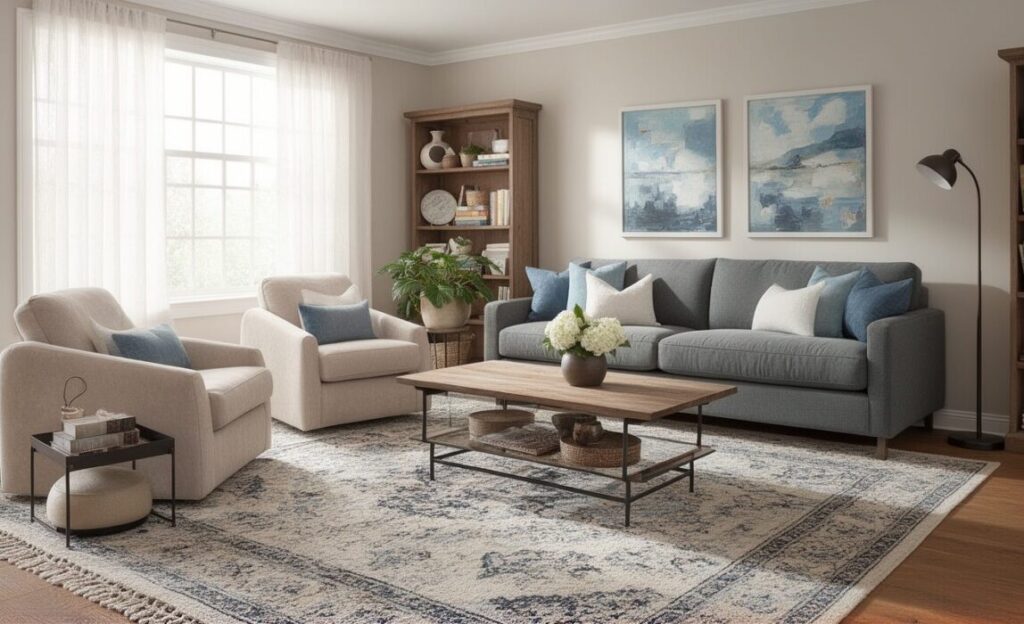 living room with a rug