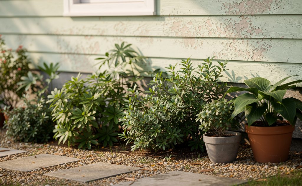 plants next to a house